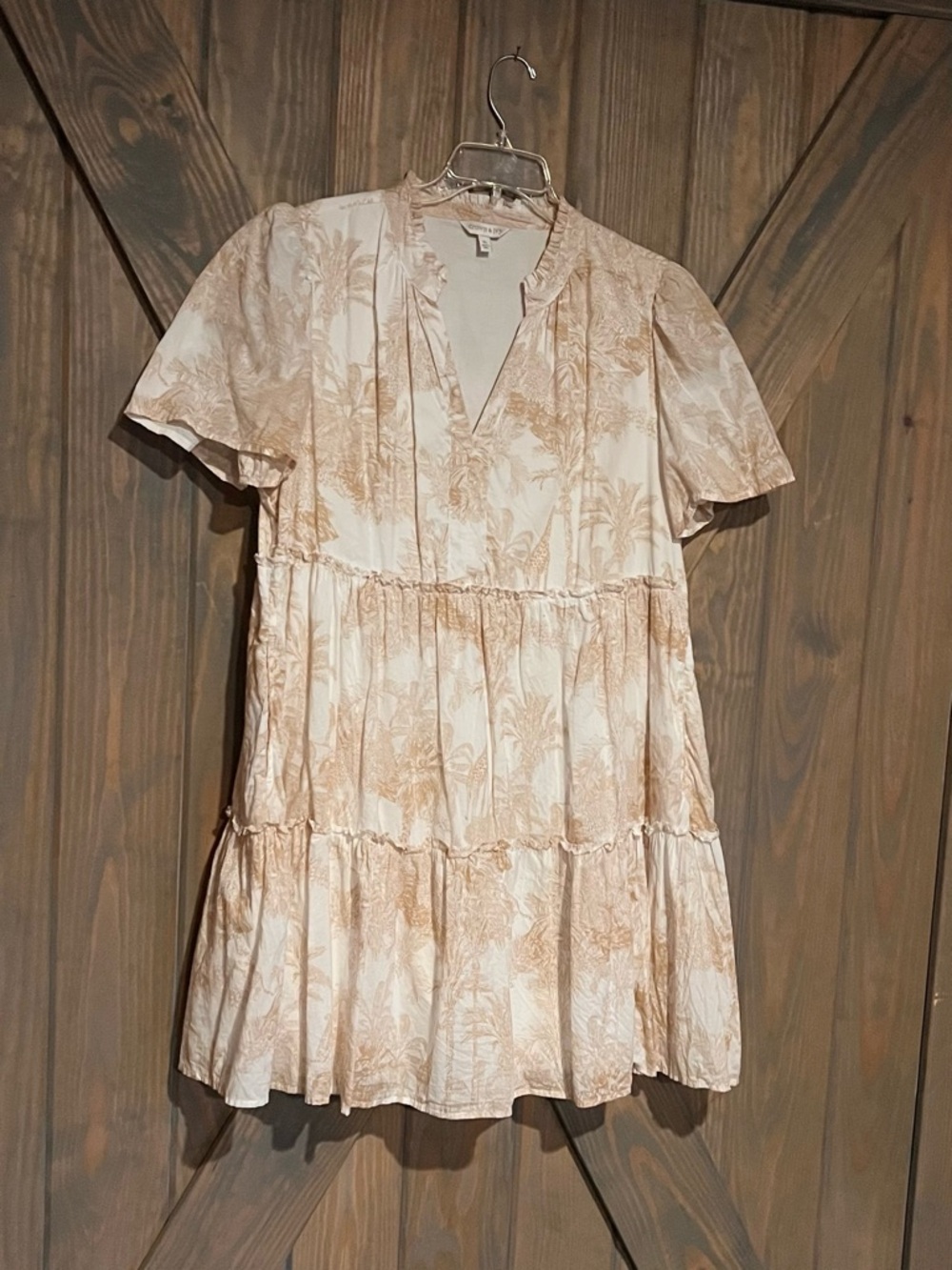 crown & ivy Cream Dress with Tan Safari Toile Print
